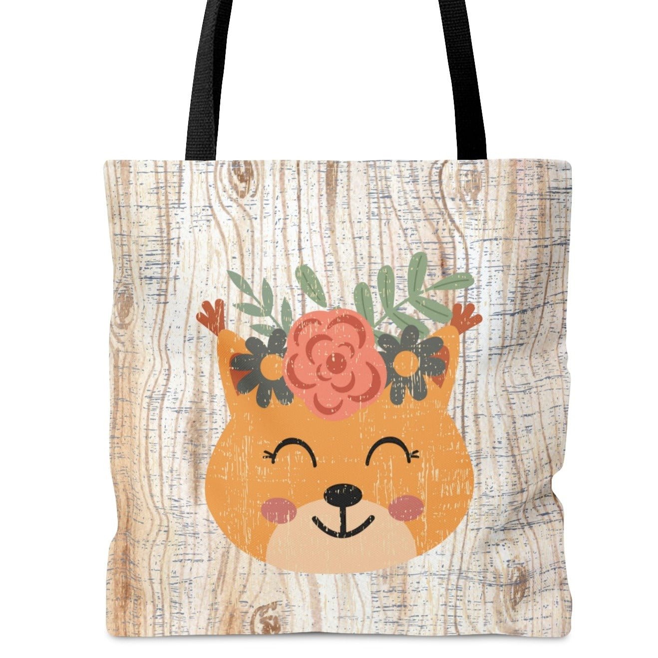 Bear with Flowers on White Wood Background Large Tote Bag - Whimsical Nature-Inspired Accessory - Eddy and Rita