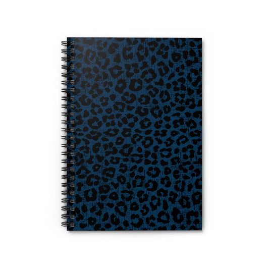 Blue and Black Leopard Print Spiral Notebook - Ruled Line: Stylish Animal Pattern Design - Eddy and Rita