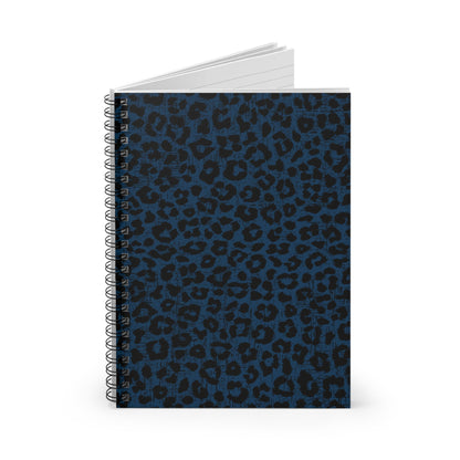 Blue and Black Leopard Print Spiral Notebook - Ruled Line: Stylish Animal Pattern Design - Eddy and Rita