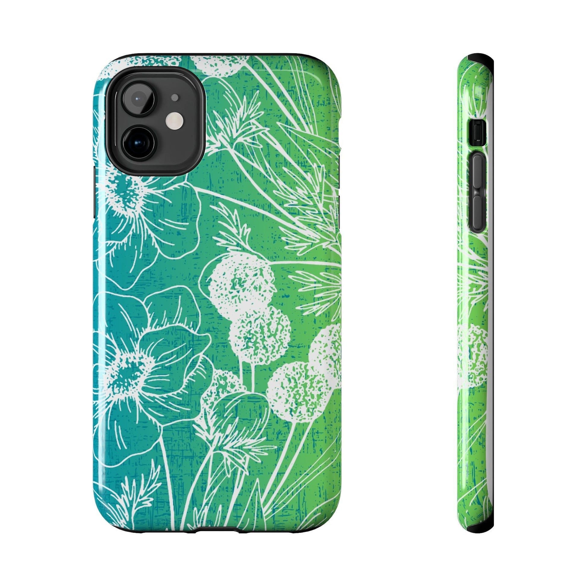 Blue and Green Ombre Floral Cell Phone Cover: Artistic Device Protection - Eddy and Rita