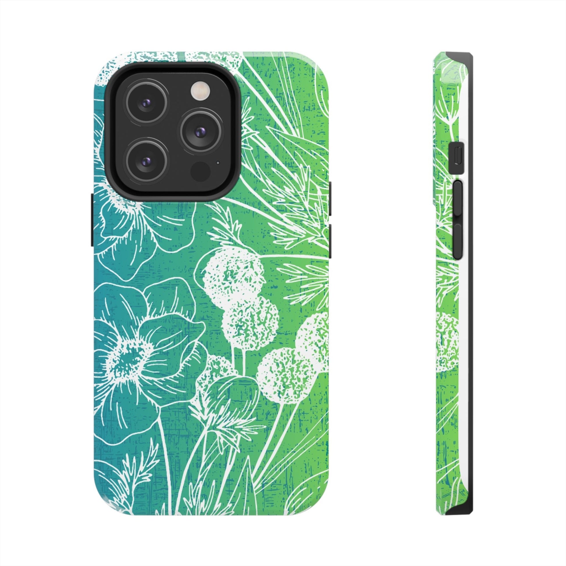 Blue and Green Ombre Floral Cell Phone Cover: Artistic Device Protection - Eddy and Rita