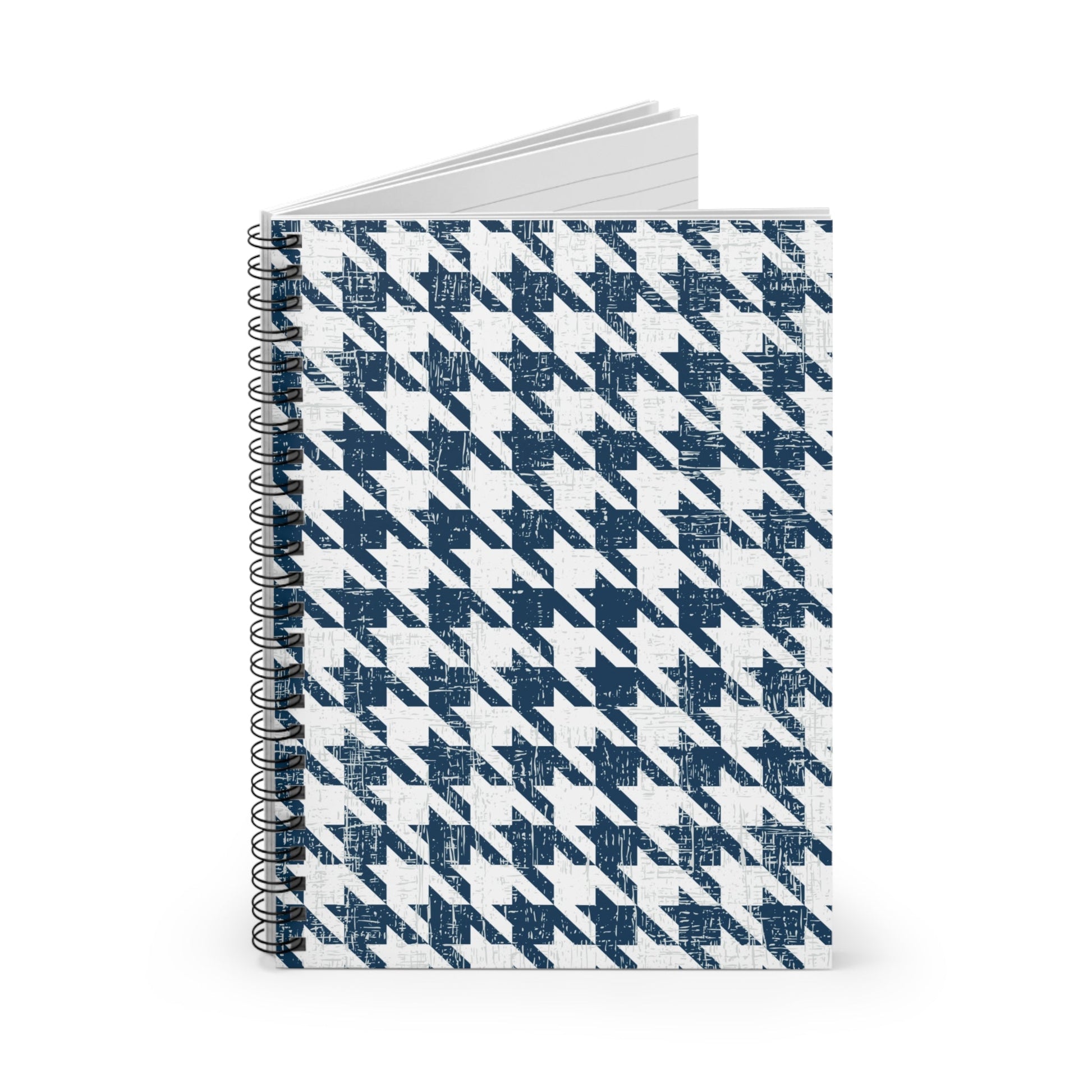 Blue and White Houndstooth Pattern Spiral Notebook - Ruled Line: Classic Chic Design - Eddy and Rita