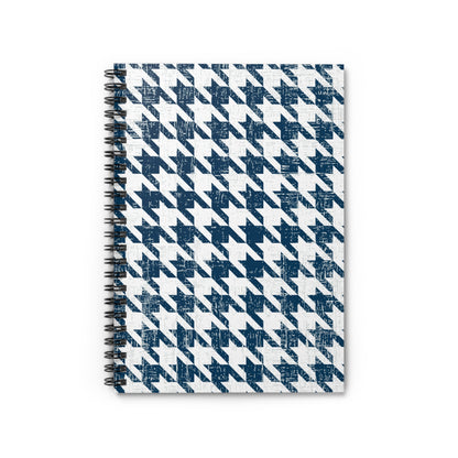 Blue and White Houndstooth Pattern Spiral Notebook - Ruled Line: Classic Chic Design - Eddy and Rita