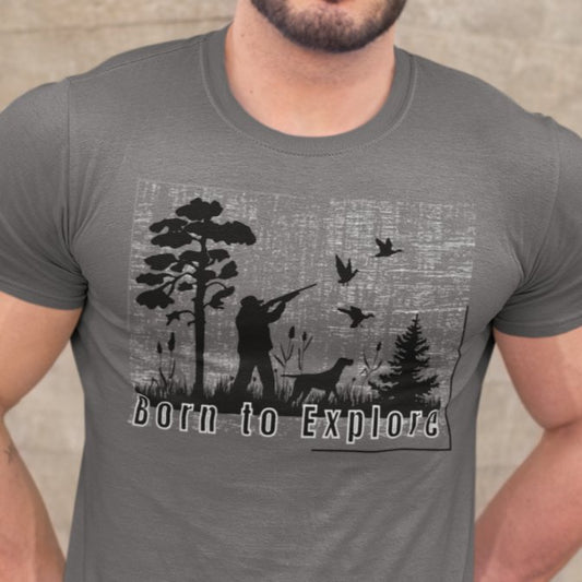 Born to Explore Hunting Man Men's Tee - Adventurous Outdoor Graphic Shirt - Eddy and Rita