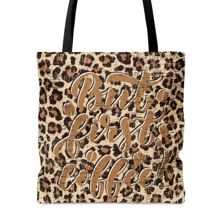 But First Coffee on Leopard Background Large Tote Bag - Trendy Caffeine Lover's Accessory - Eddy and Rita