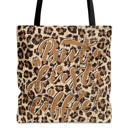 But First Coffee on Leopard Background Large Tote Bag - Trendy Caffeine Lover's Accessory - Eddy and Rita