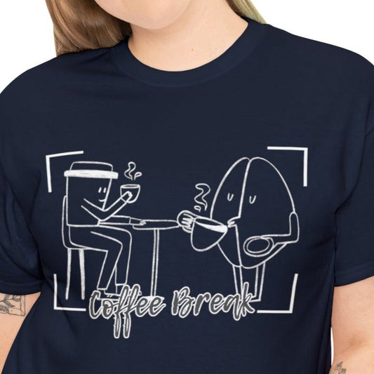 Caffeine Companions: Women's Tee with Coffee Characters – 'Coffee Break' Edition - Eddy and Rita