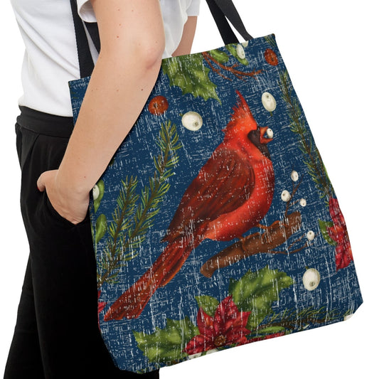 Cardinal on Blue Background Large Tote: Elegant Bird Design - Eddy and Rita