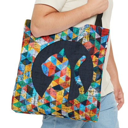 Cat Silhouette on Bright Geometric Background Large Tote Bag - Stylish Feline-Inspired Accessory - Eddy and Rita