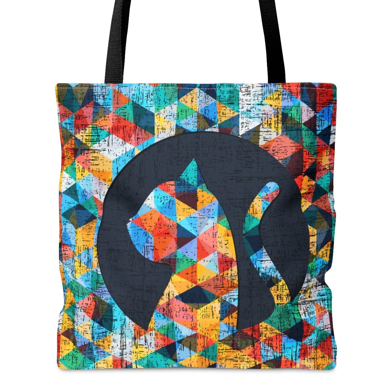 Cat Silhouette on Bright Geometric Background Large Tote Bag - Stylish Feline-Inspired Accessory - Eddy and Rita