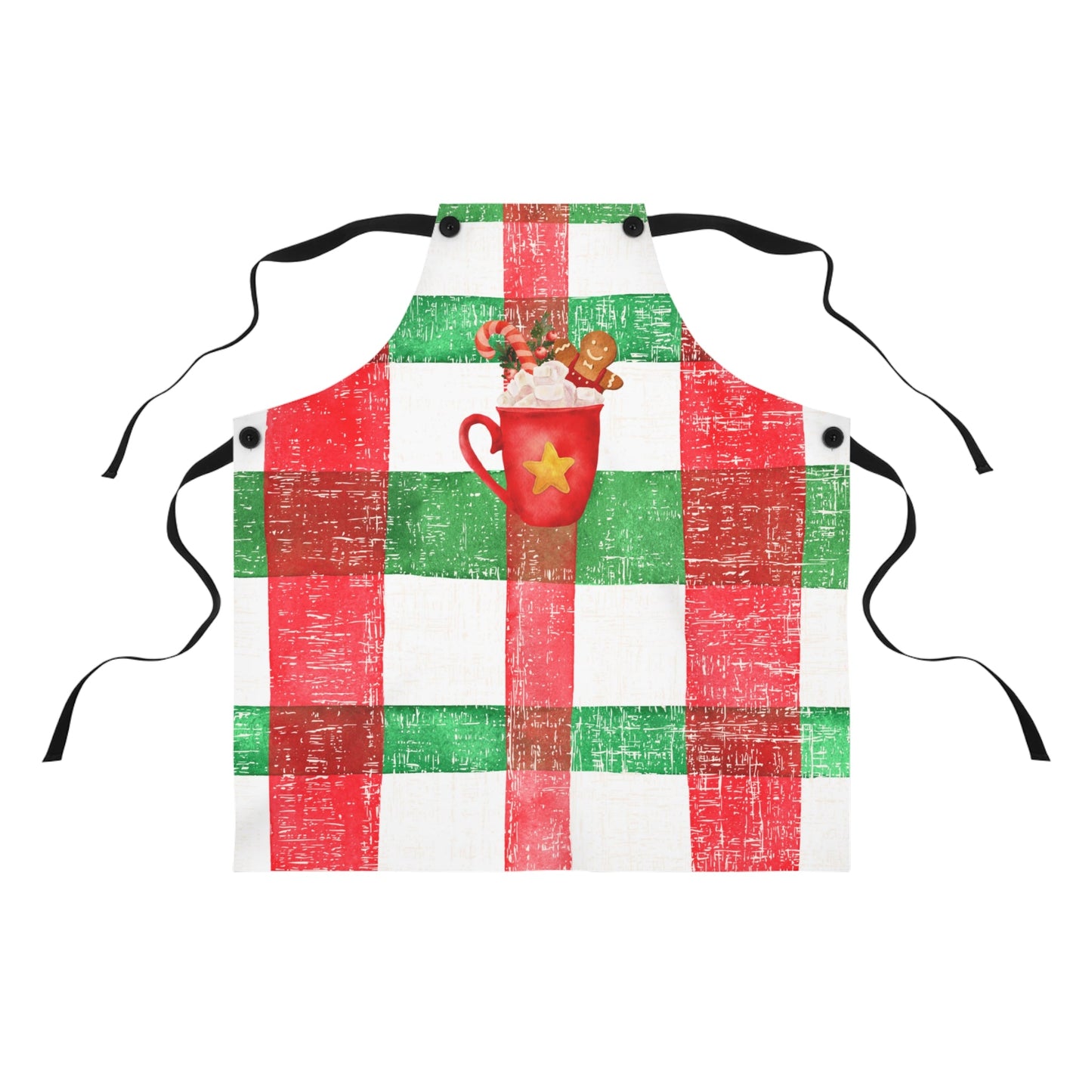 Christmas Plaid Apron with Cocoa Mug Design - Eddy and Rita