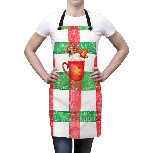 Christmas Plaid Apron with Cocoa Mug Design - Eddy and Rita