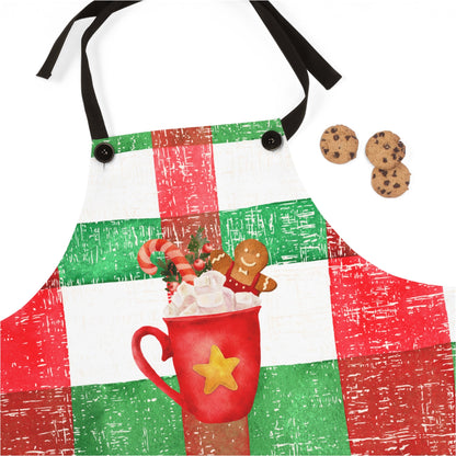 Christmas Plaid Apron with Cocoa Mug Design - Eddy and Rita