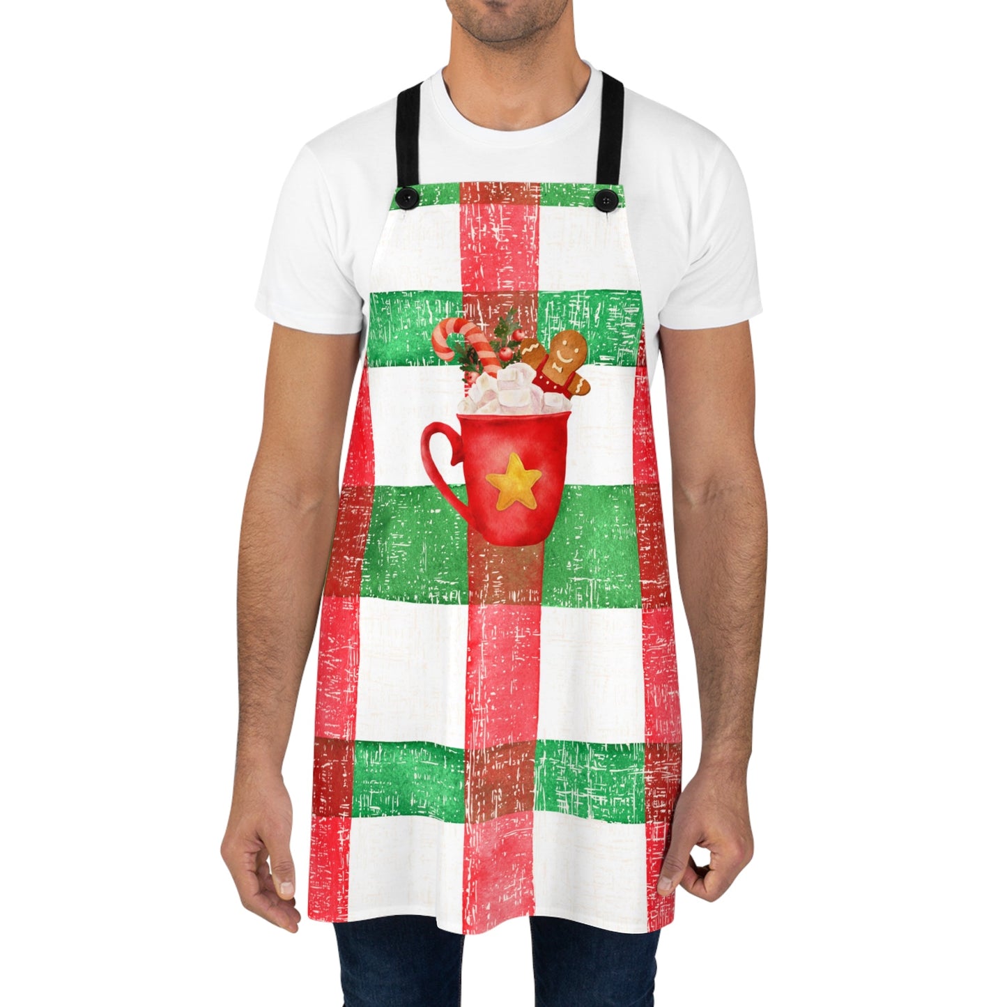 Christmas Plaid Apron with Cocoa Mug Design - Eddy and Rita