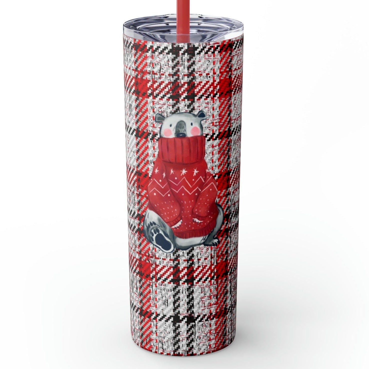 Cozy Polar Bear Christmas 20oz Skinny Tumbler with Straw: Winter Sipper - Eddy and Rita