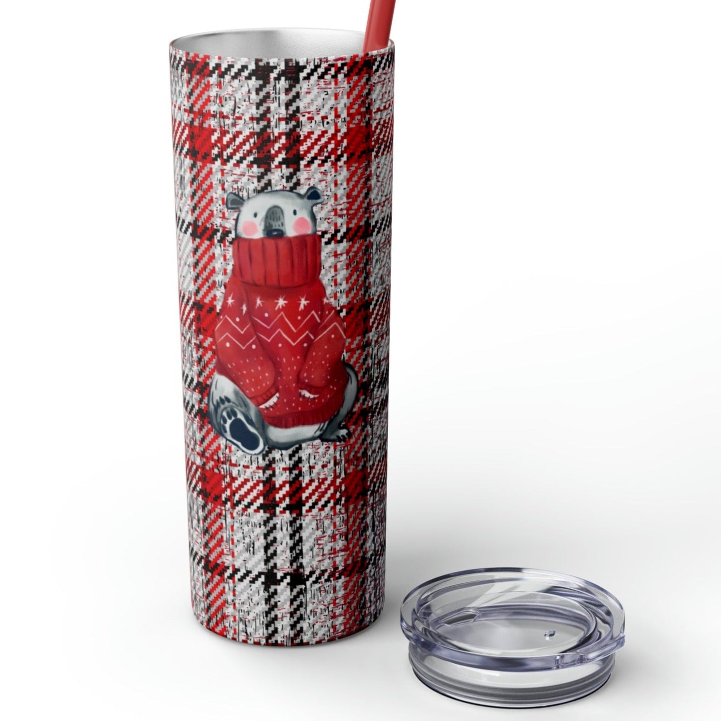 Cozy Polar Bear Christmas 20oz Skinny Tumbler with Straw: Winter Sipper - Eddy and Rita