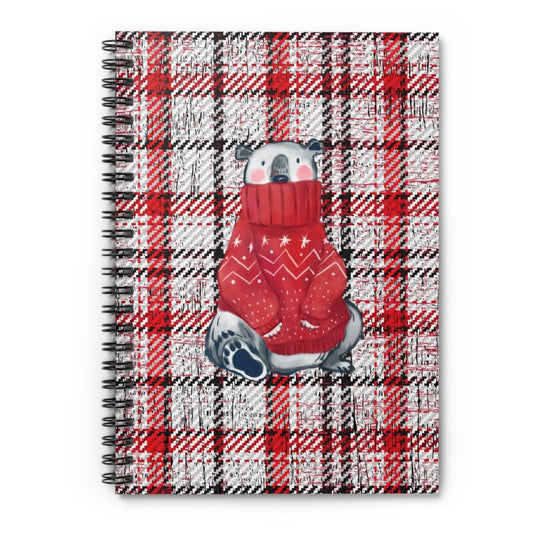 Cozy Polar Bear in Red Sweater Plaid Spiral Notebook - Ruled Line - Eddy and Rita