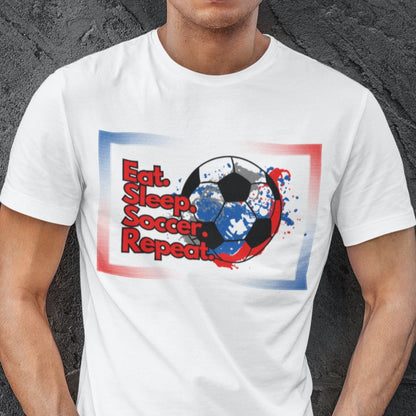 Eat Sleep Soccer Repeat Men's Tee - Soccer Ball Graphic T-Shirt for Enthusiasts - Eddy and Rita