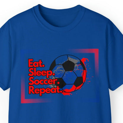 Eat Sleep Soccer Repeat Men's Tee - Soccer Ball Graphic T-Shirt for Enthusiasts - Eddy and Rita