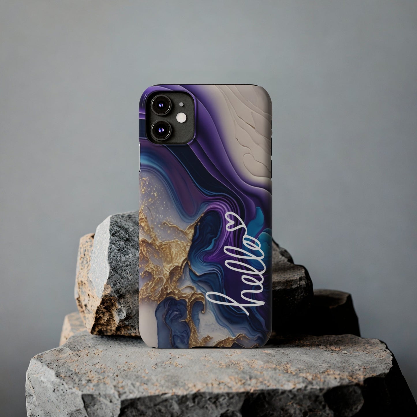 Elegant Blue and Gold Marble 'Hello' iPhone Case - Stylish and Chic Protective Cover - Eddy and Rita