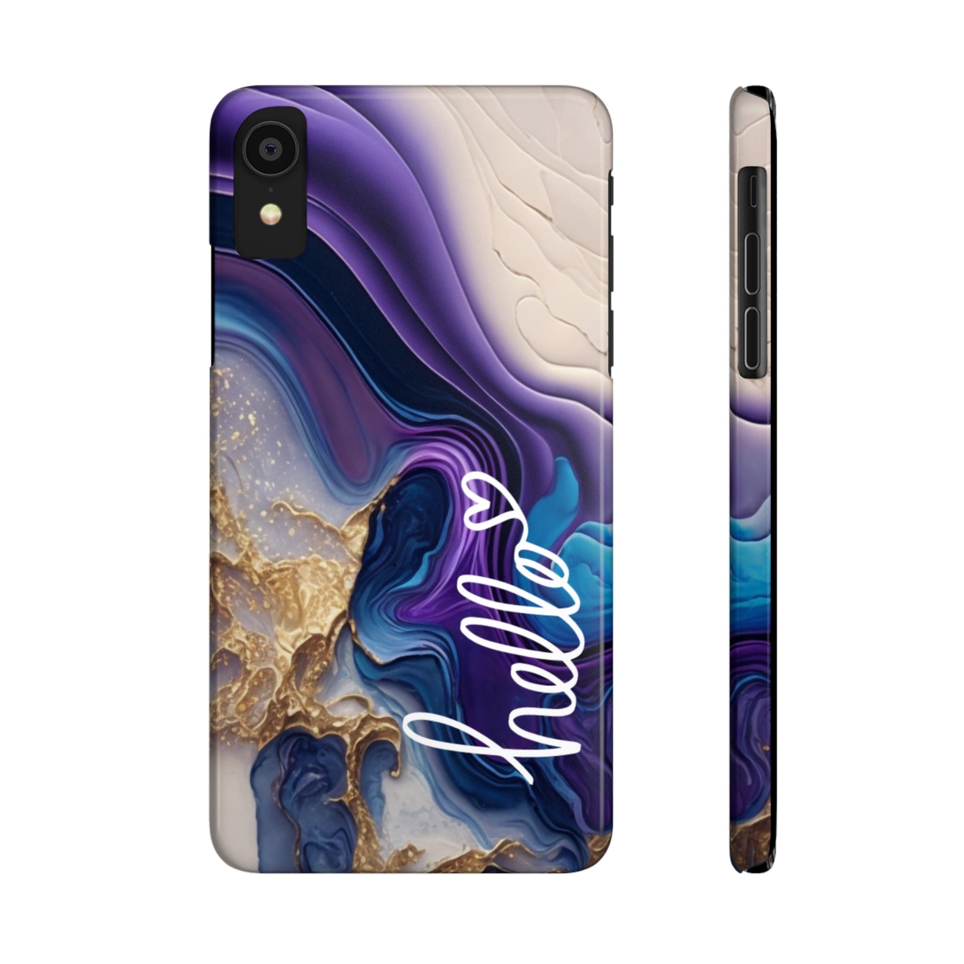 Elegant Blue and Gold Marble 'Hello' iPhone Case - Stylish and Chic Protective Cover - Eddy and Rita