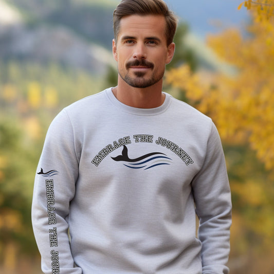 Embrace the Journey Men's Sweatshirt: Inspiring Whale & Sleeve Detail - Eddy and Rita