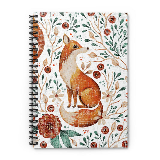 Fall Fox on White Botanical Background Spiral Notebook - Ruled Line: Autumn Wildlife Design - Eddy and Rita