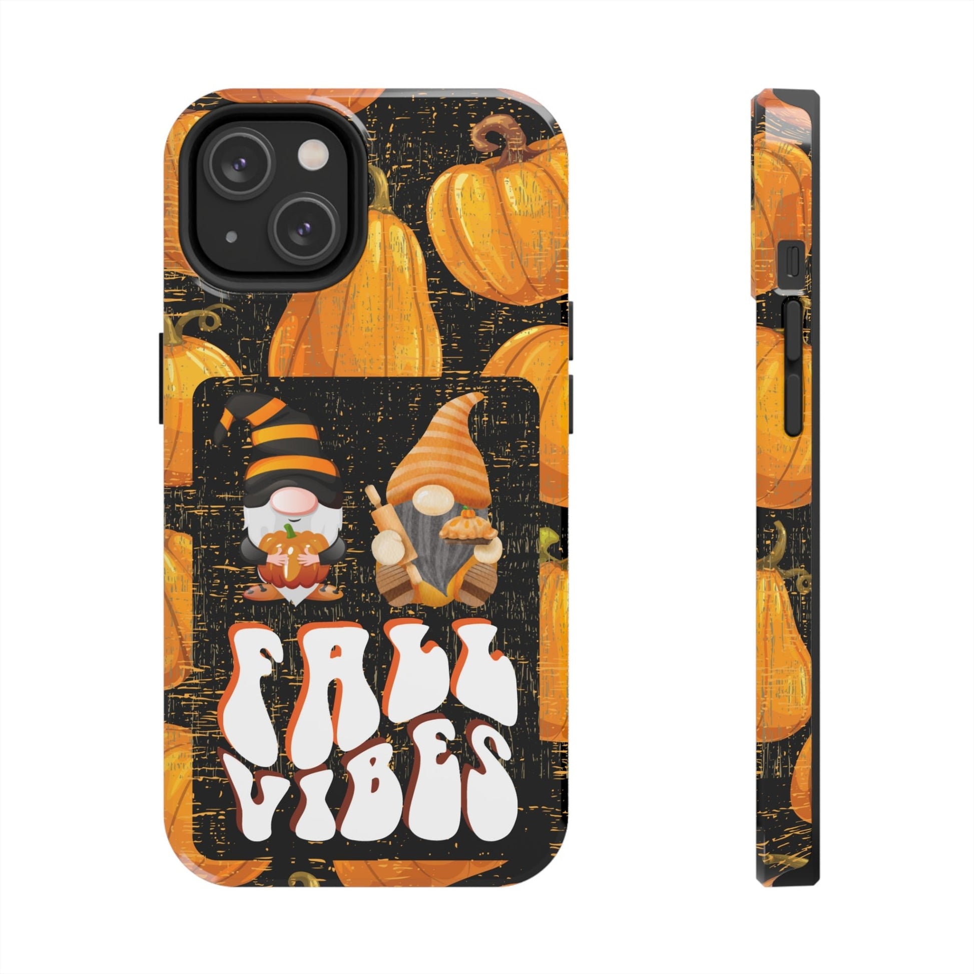 Fall Vibes Gnomes iPhone Case: Cozy Autumn Duo on Pumpkin Background - Eddy and Rita