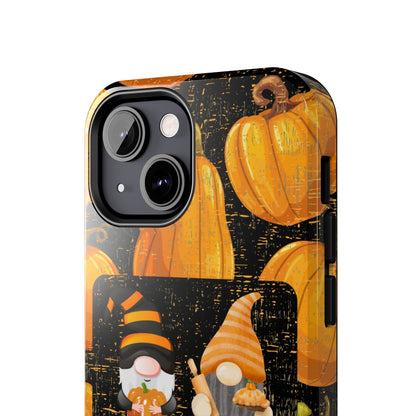 Fall Vibes Gnomes iPhone Case: Cozy Autumn Duo on Pumpkin Background - Eddy and Rita