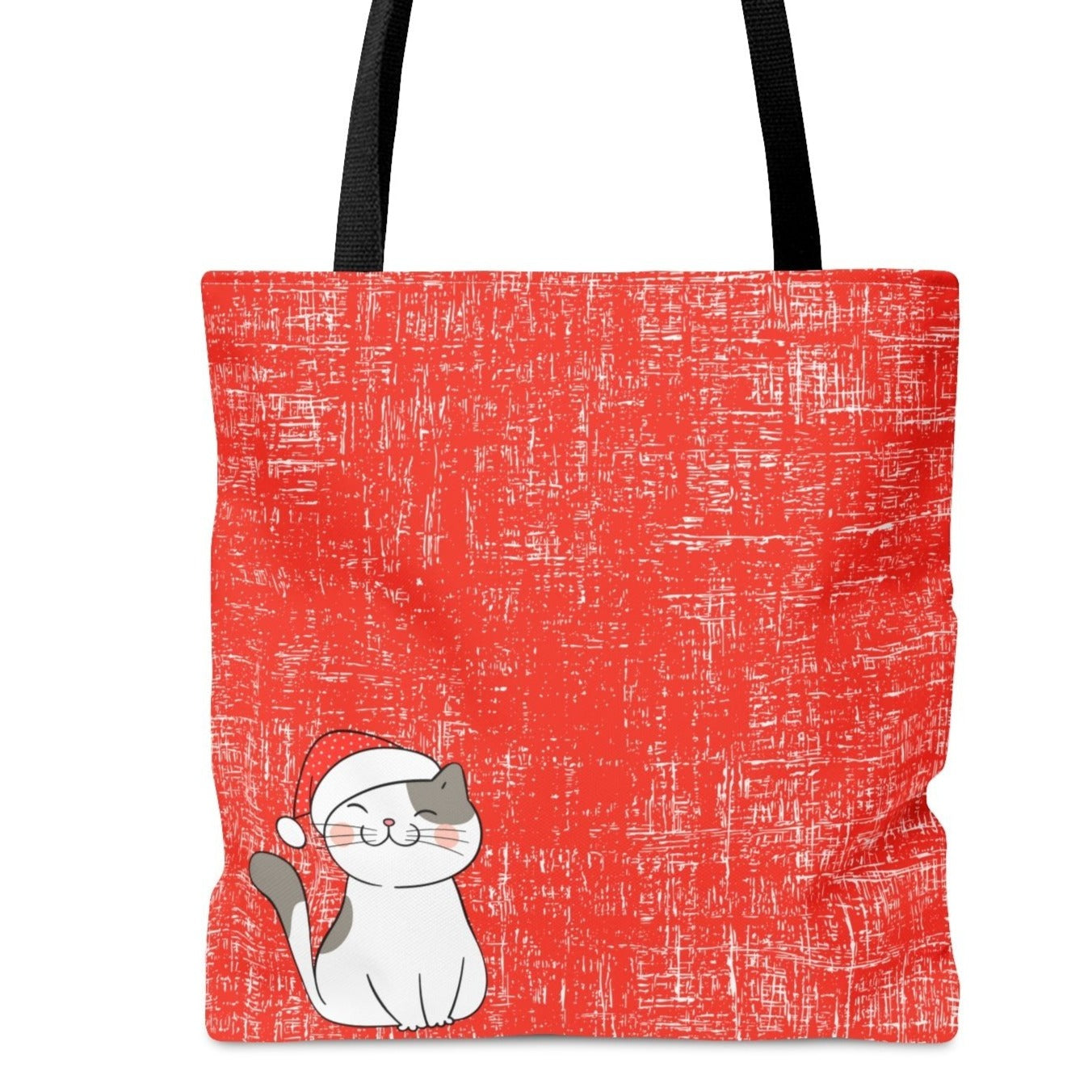 Festive Santa Cat Large Tote Bag: Holiday Feline on Red Canvas - Eddy and Rita