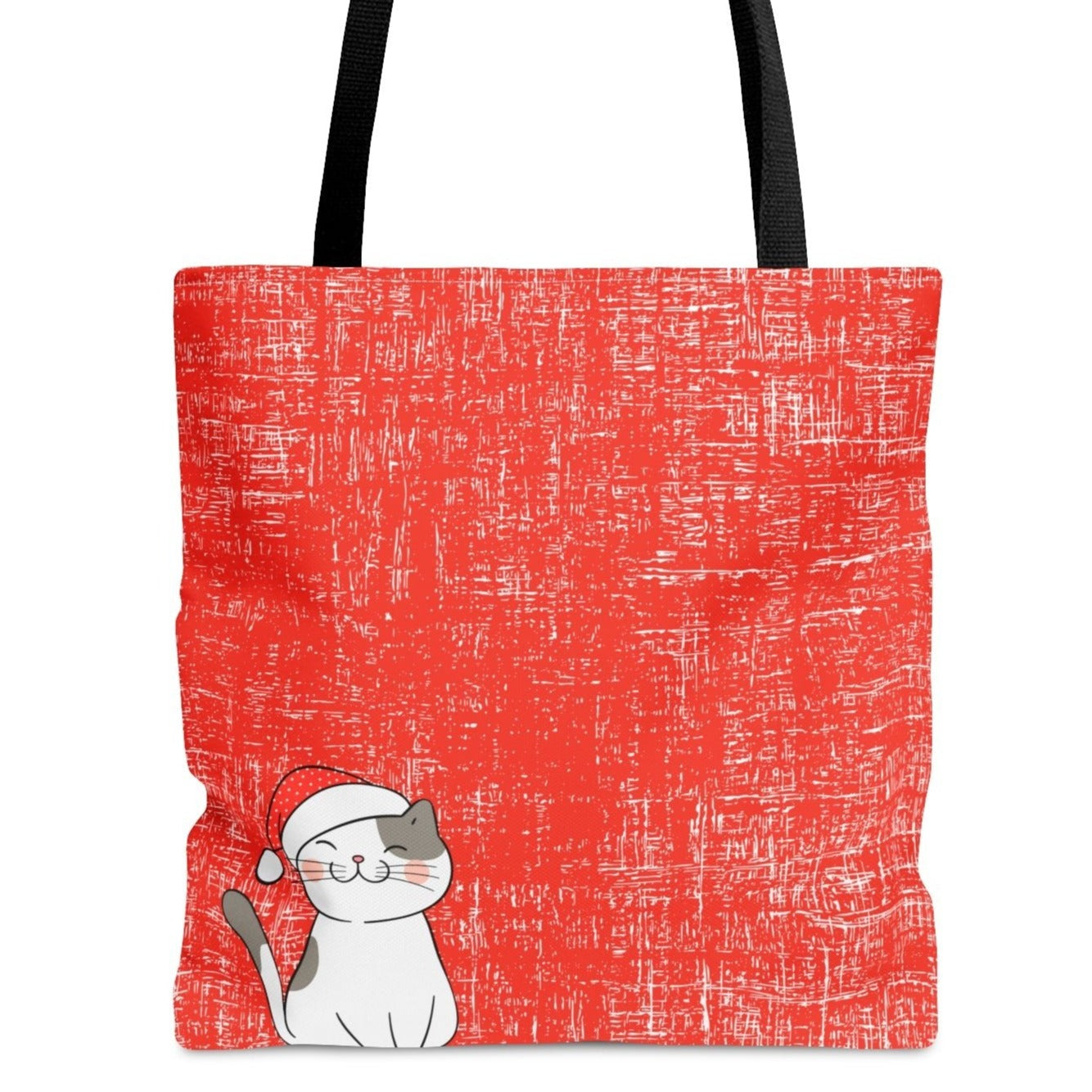 Festive Santa Cat Large Tote Bag: Holiday Feline on Red Canvas - Eddy and Rita