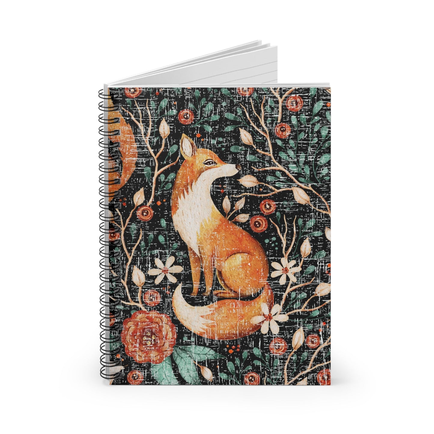 Fox and Fall Floral Print Spiral Notebook - Lined Rule: Autumn Nature Design - Eddy and Rita