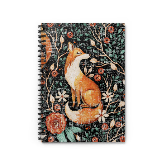 Fox and Fall Floral Print Spiral Notebook - Lined Rule: Autumn Nature Design - Eddy and Rita