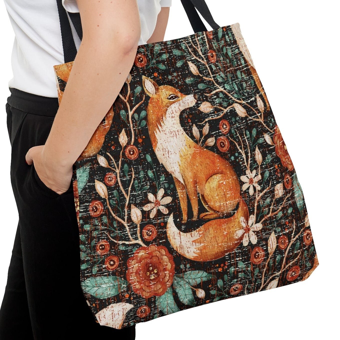 Fox-Inspired Fall Floral Large Tote Bag: Chic Fashion Accessory with Nature-Inspired Design - Eddy and Rita