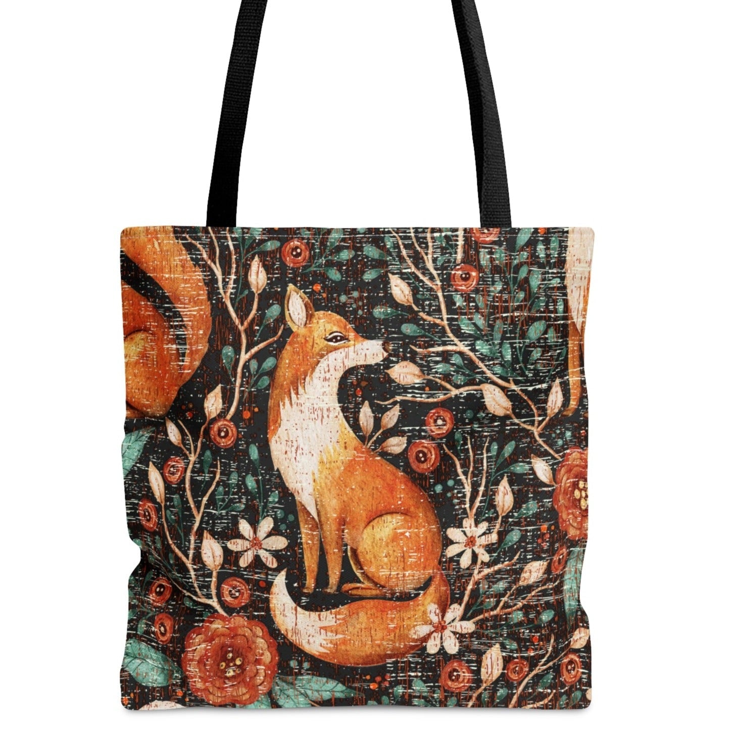 Fox Inspired Fall Floral Large Tote Bag Chic Fashion Accessory with Nature Inspired Design