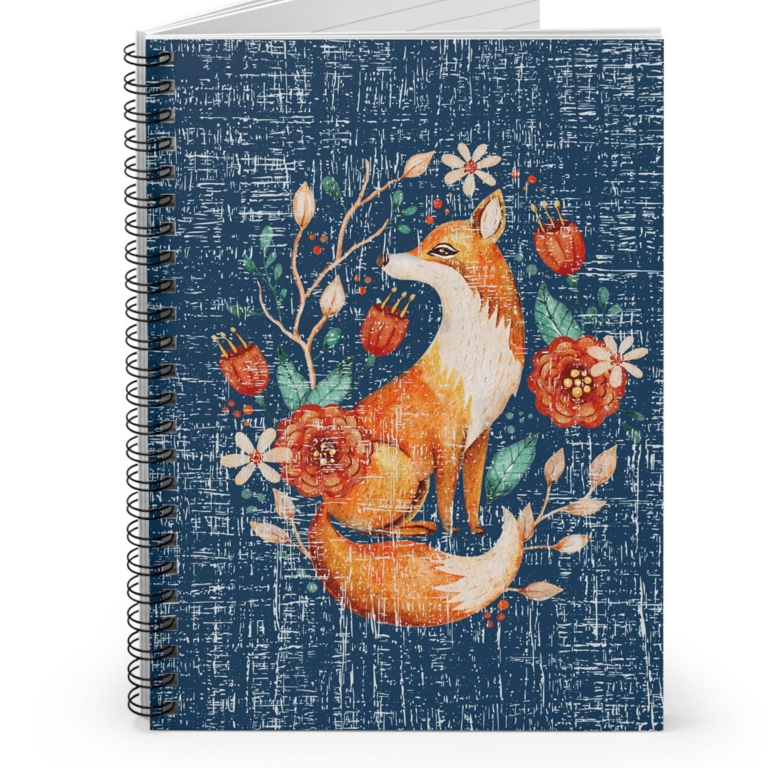 Foxy Fall Floral Spiral Notebook - Ruled Line: Whimsical Autumn Design - Eddy and Rita