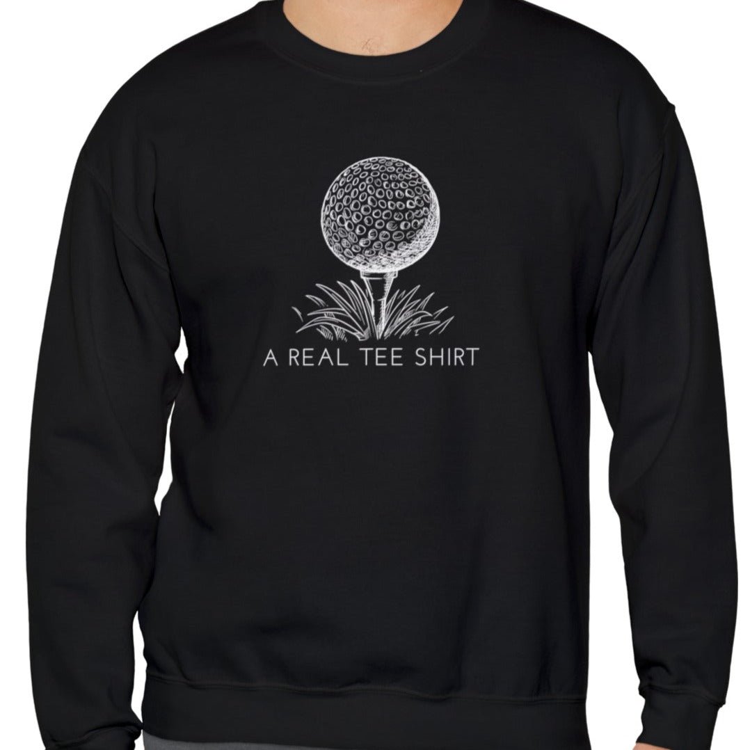 Golf Enthusiast Men's Sweatshirt: 'A Real Tee Shirt' with Golf Ball Design - Eddy and Rita