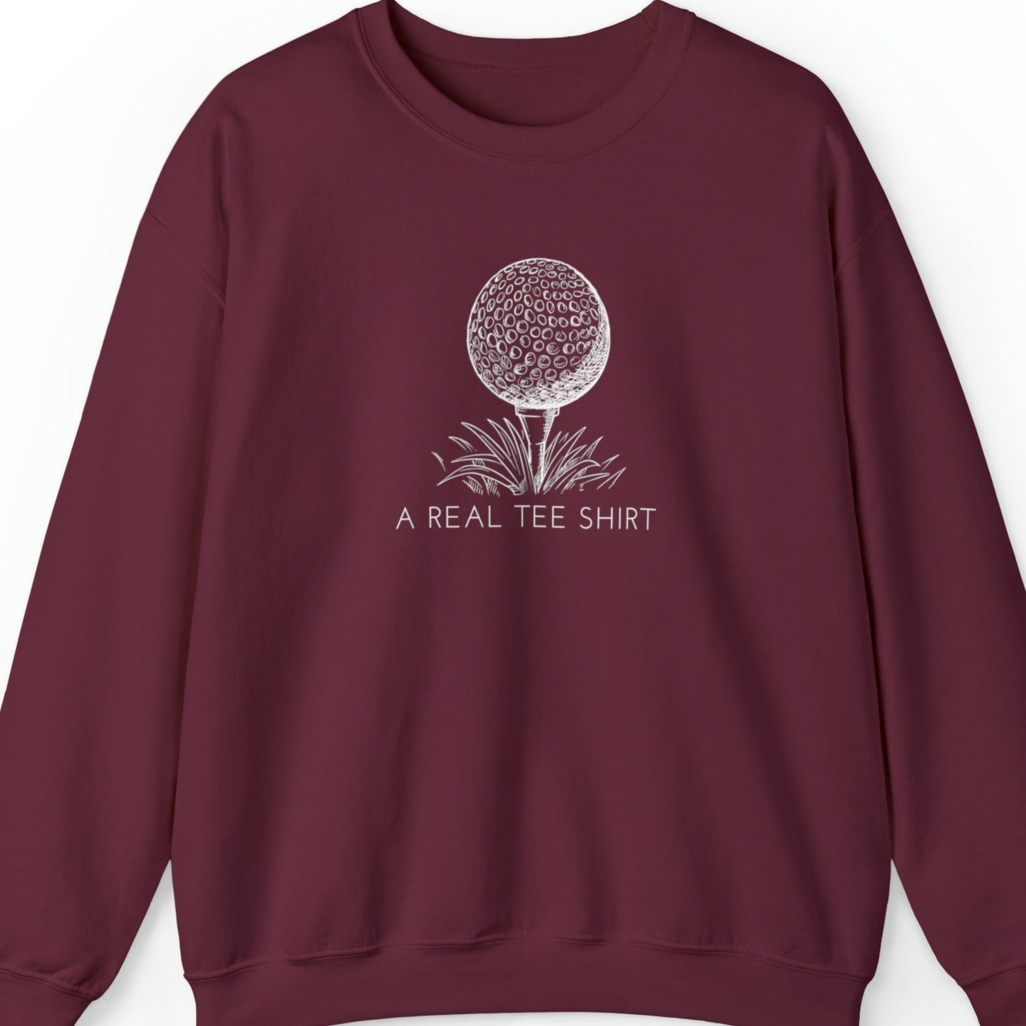 Golf Enthusiast Men's Sweatshirt: 'A Real Tee Shirt' with Golf Ball Design - Eddy and Rita