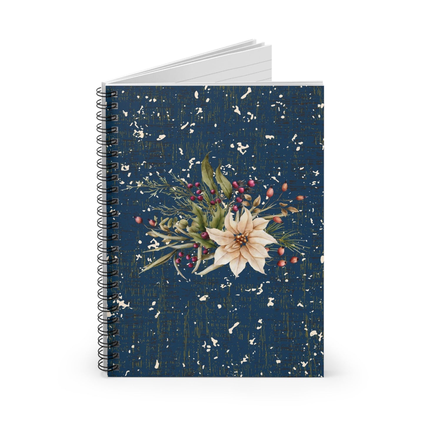 Holiday Floral Bouquet on Blue Speckled Spiral Notebook - Ruled Line: Festive Botanical Design - Eddy and Rita
