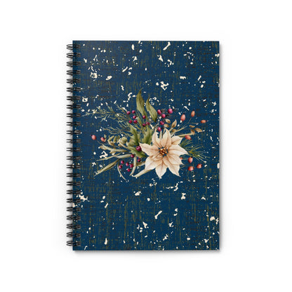 Holiday Floral Bouquet on Blue Speckled Spiral Notebook - Ruled Line: Festive Botanical Design - Eddy and Rita