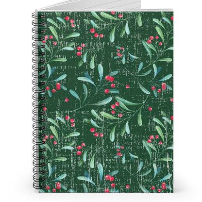 Holly Pattern Spiral Notebook - Ruled Line: Festive Green and Red Design - Eddy and Rita