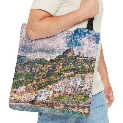 Italian Waterfront Paradise Large Tote Bag - Scenic Vacation View of Italy's Coastline - Eddy and Rita