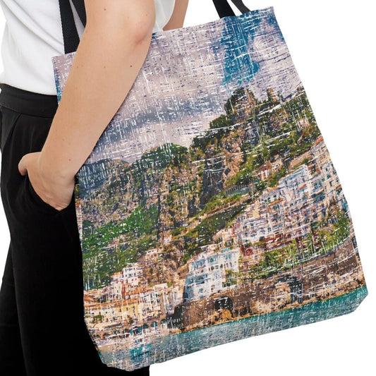 Italian Waterfront Paradise Large Tote Bag - Scenic Vacation View of Italy's Coastline - Eddy and Rita