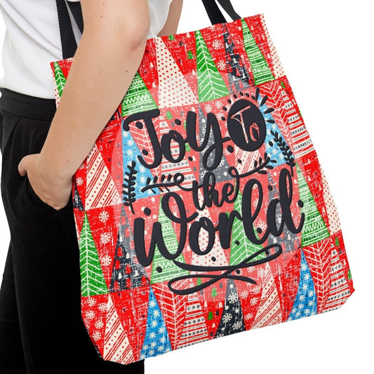 Joy to the World Christmas Tree Large Tote Bag: Festive Holiday Carryall - Eddy and Rita