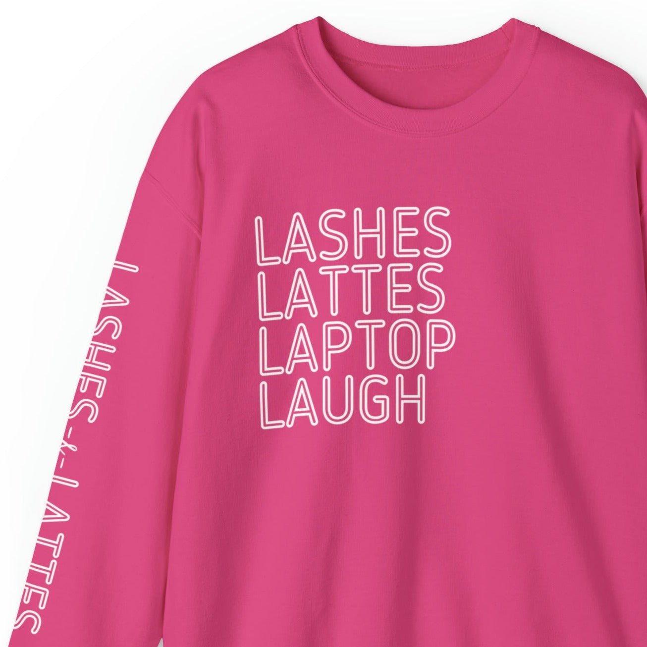 Lashes Lattes Laptop Laugh Women's Sweatshirt: Stylish Arm Detail & Lifestyle Statement - Eddy and Rita