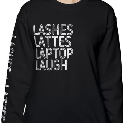 Lashes Lattes Laptop Laugh Women's Sweatshirt: Stylish Arm Detail & Lifestyle Statement - Eddy and Rita