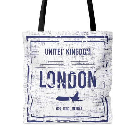 London Passport Stamp Large Tote Bag - Travel-Inspired British Landmarks Shopper - Eddy and Rita