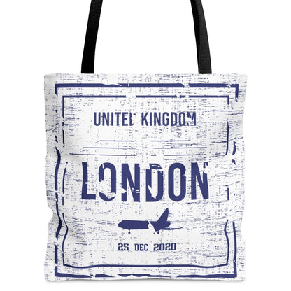 London Passport Stamp Large Tote Bag - Travel-Inspired British Landmarks Shopper - Eddy and Rita