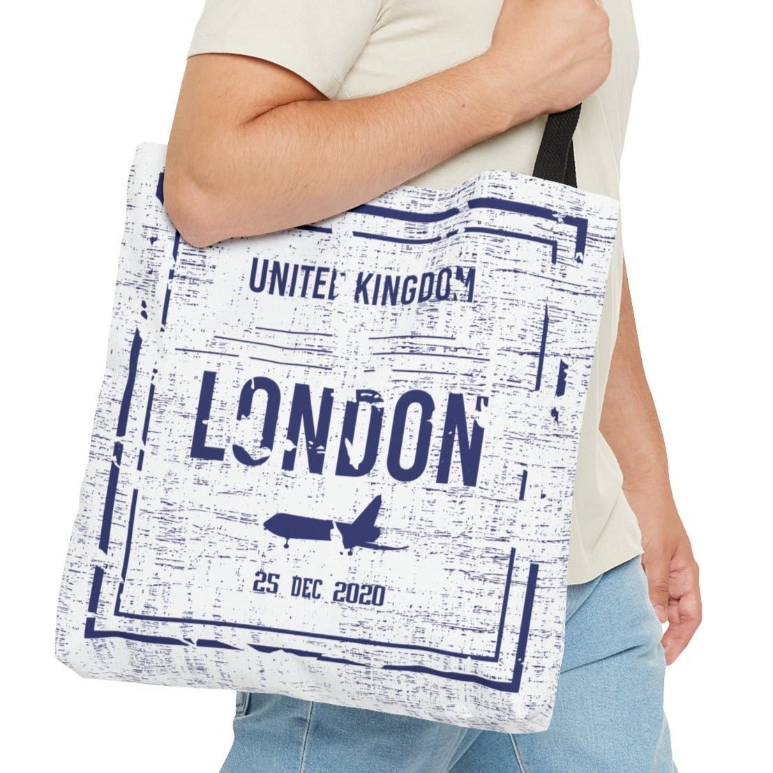 London Passport Stamp Large Tote Bag - Travel-Inspired British Landmarks Shopper - Eddy and Rita
