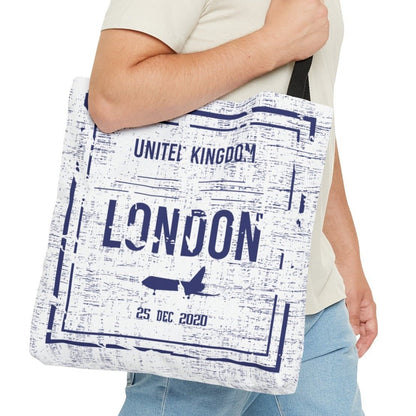 London Passport Stamp Large Tote Bag - Travel-Inspired British Landmarks Shopper - Eddy and Rita